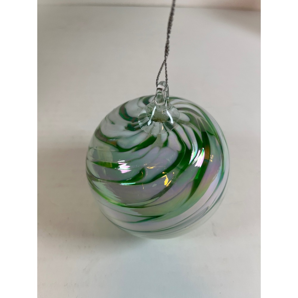 Dansk International Designs Green White Swirl Iridescent Glass Ornament 3 inch